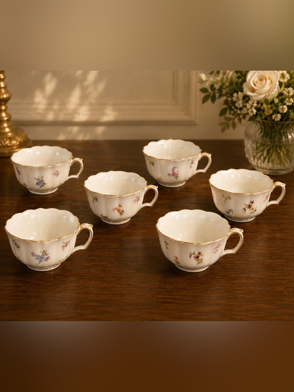 Meissen Coffee Cups - Set of 6, Blue Crossed Swords Mark.